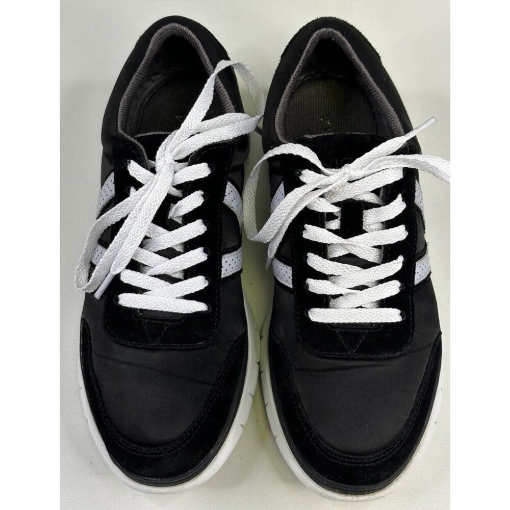 Vionic Nana Walking Shoes Sneakers Women’s 6 Black White Satin Suede Lace up - Picture 2 of 10